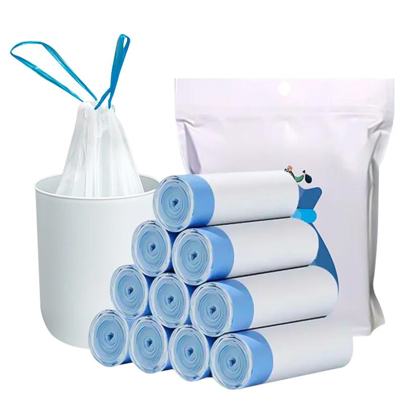 Drawstring Garbage Bag Household Kitchen White Thickened Portable Large Commercial Plastic Sanitary Bag Extra Thick